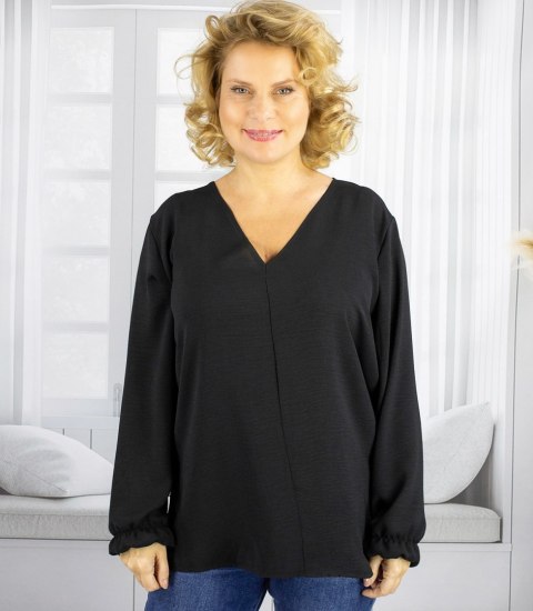 Elegancka bluzka oversize z delikatnie bufiastymi rękawami MARCELINA (Czarny) Elegancka bluzka oversize z delikatnie bufiastymi rękawami MARCELINA (Czarny)