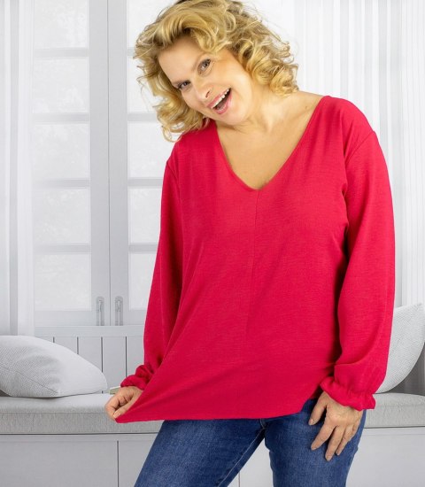 Elegancka bluzka oversize z delikatnie bufiastymi rękawami MARCELINA (Czerwony) Elegancka bluzka oversize z delikatnie bufiastymi rękawami MARCELINA (Czerwony)