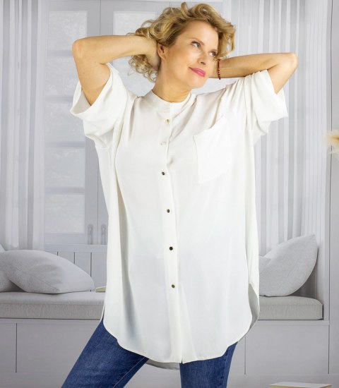 Elegancka koszula tunika oversize ze stójką ANNA (Biały) Elegancka koszula tunika oversize ze stójką ANNA (Biały)