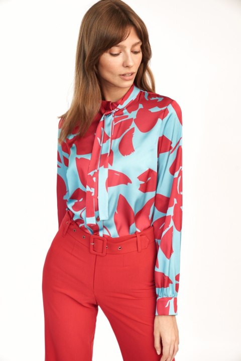 Bluzka z fontaziem w kwiaty B136 Turkus/Flowers - Nife - 38 Bluzka z fontaziem w kwiaty B136 Turkus/Flowers - Nife - 38