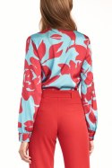 Bluzka z fontaziem w kwiaty B136 Turkus/Flowers - Nife - 42 Bluzka z fontaziem w kwiaty B136 Turkus/Flowers - Nife - 42