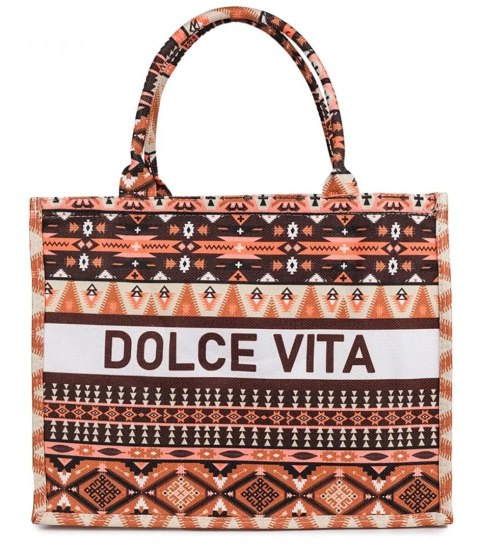 Duża kolorowa torba shopperka z napisem DOLCE VITA (Wielokolorowy) Duża kolorowa torba shopperka z napisem DOLCE VITA (Wielokolorowy)