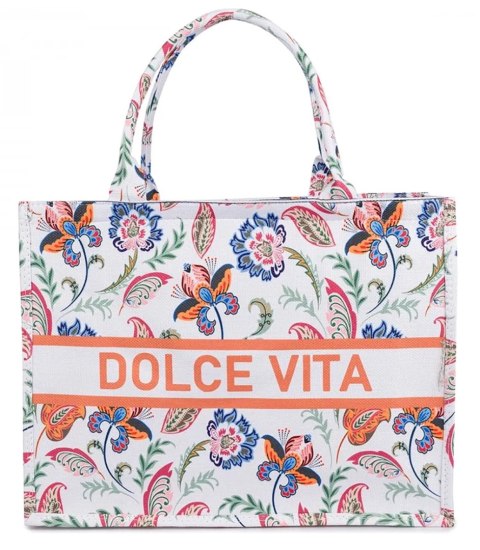 Duża kolorowa torba shopperka z napisem DOLCE VITA (Wielokolorowy) Duża kolorowa torba shopperka z napisem DOLCE VITA (Wielokolorowy)