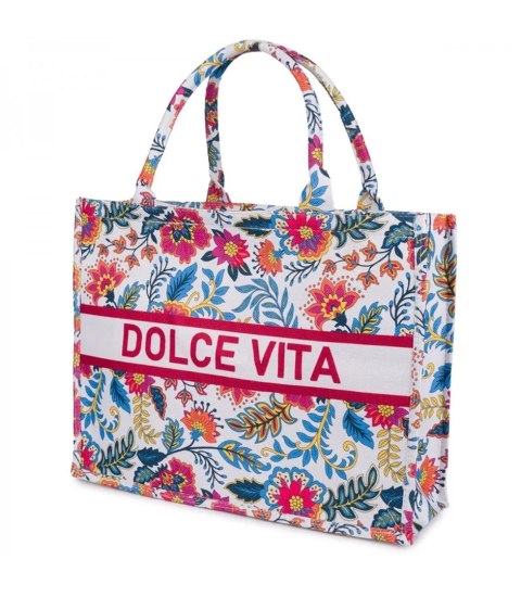 Duża kolorowa torba shopperka z napisem DOLCE VITA (Wielokolorowy) Duża kolorowa torba shopperka z napisem DOLCE VITA (Wielokolorowy)
