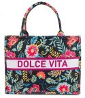Duża kolorowa torba shopperka z napisem DOLCE VITA (Wielokolorowy) Duża kolorowa torba shopperka z napisem DOLCE VITA (Wielokolorowy)