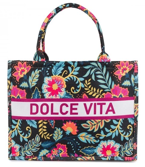 Duża kolorowa torba shopperka z napisem DOLCE VITA (Wielokolorowy) Duża kolorowa torba shopperka z napisem DOLCE VITA (Wielokolorowy)