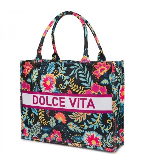 Duża kolorowa torba shopperka z napisem DOLCE VITA (Wielokolorowy) Duża kolorowa torba shopperka z napisem DOLCE VITA (Wielokolorowy)