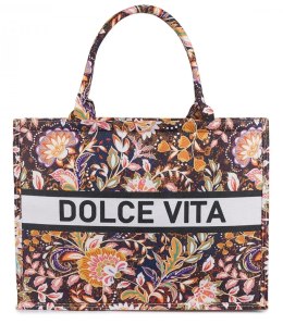 Duża kolorowa torba shopperka z napisem DOLCE VITA (Wielokolorowy)