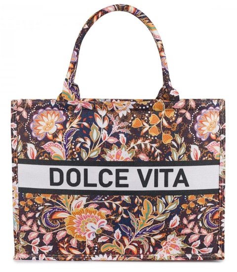 Duża kolorowa torba shopperka z napisem DOLCE VITA (Wielokolorowy) Duża kolorowa torba shopperka z napisem DOLCE VITA (Wielokolorowy)