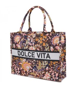 Duża kolorowa torba shopperka z napisem DOLCE VITA (Wielokolorowy)