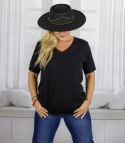 Bluzka koszulka t-shirt z dekoltem w serek i rękawem 1/2 MIRABEL (Czarny) Bluzka koszulka t-shirt z dekoltem w serek i rękawem 1/2 MIRABEL (Czarny)
