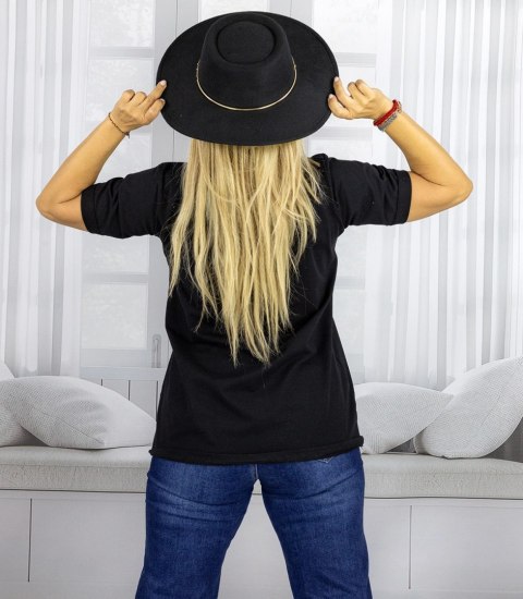 Bluzka koszulka t-shirt z dekoltem w serek i rękawem 1/2 MIRABEL (Czarny) Bluzka koszulka t-shirt z dekoltem w serek i rękawem 1/2 MIRABEL (Czarny)