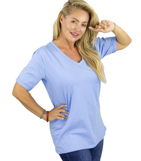 Bluzka koszulka t-shirt z dekoltem w serek i rękawem 1/2 MIRABEL (Niebieski) Bluzka koszulka t-shirt z dekoltem w serek i rękawem 1/2 MIRABEL (Niebieski)