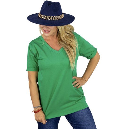 Bluzka koszulka t-shirt z dekoltem w serek i rękawem 1/2 MIRABEL (Zielony) Bluzka koszulka t-shirt z dekoltem w serek i rękawem 1/2 MIRABEL (Zielony)