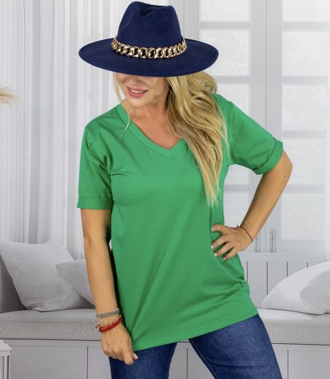 Bluzka koszulka t-shirt z dekoltem w serek i rękawem 1/2 MIRABEL (Zielony) Bluzka koszulka t-shirt z dekoltem w serek i rękawem 1/2 MIRABEL (Zielony)
