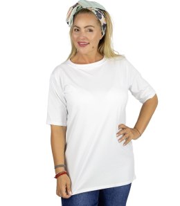 Bluzka koszulka t-shirt z okrągłym dekoltem i rękawem 1/2 EVELINA (Biały)