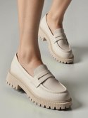 Damskie Mokasyny LAURA BEIGE - Minimalistyczna Elegancja z Masywną Podeszwą - 39