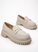 Damskie Mokasyny LAURA BEIGE - Minimalistyczna Elegancja z Masywną Podeszwą - 39
