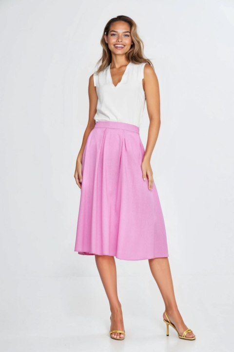 Spódnica midi z rayonu z zakładkami SP82 Pink - Nife - 38 Spódnica midi z rayonu z zakładkami SP82 Pink - Nife - 38