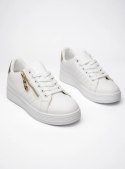 Damskie Sneakersy ZIPPY GOLD - Klasyczna Biel z Złotym Akcentem - 38 Damskie Sneakersy ZIPPY GOLD - Klasyczna Biel z Złotym Akcentem - 38