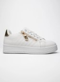 Damskie Sneakersy ZIPPY GOLD - Klasyczna Biel z Złotym Akcentem - 38 Damskie Sneakersy ZIPPY GOLD - Klasyczna Biel z Złotym Akcentem - 38