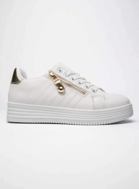 Damskie Sneakersy ZIPPY GOLD - Klasyczna Biel z Złotym Akcentem - 38 Damskie Sneakersy ZIPPY GOLD - Klasyczna Biel z Złotym Akcentem - 38