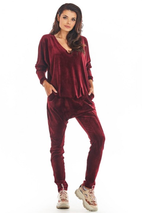 Spodnie Damskie Model A377 Bordo Welur - awama - S/M Spodnie Damskie Model A377 Bordo Welur - awama - S/M