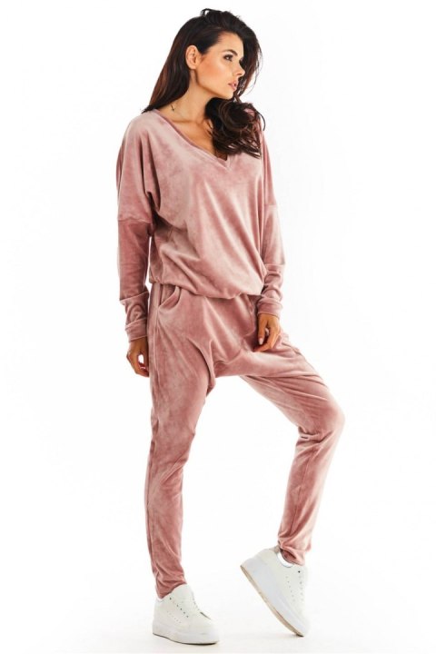 Spodnie Damskie Model A377 Pink Welur - awama - S/M Spodnie Damskie Model A377 Pink Welur - awama - S/M