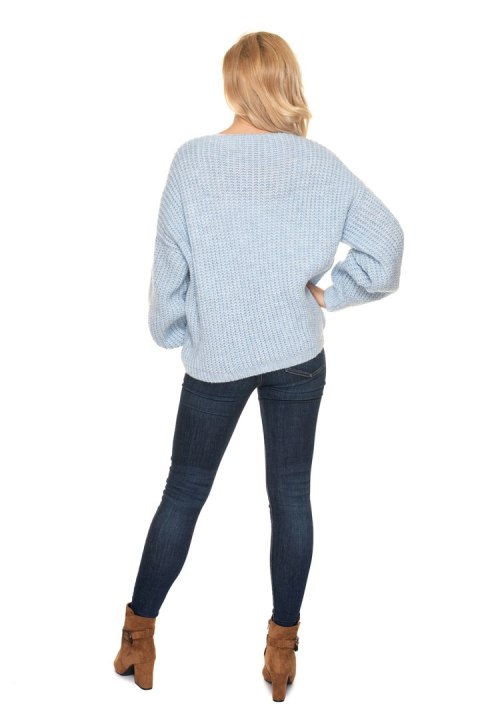 Sweter Kardigan Model 30077 Błękit - PeeKaBoo - uniwersalny Sweter Kardigan Model 30077 Błękit - PeeKaBoo - uniwersalny