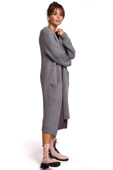 Sweter Kardigan Model BK053 Grey - BE Knit - uniwersalny Sweter Kardigan Model BK053 Grey - BE Knit - uniwersalny