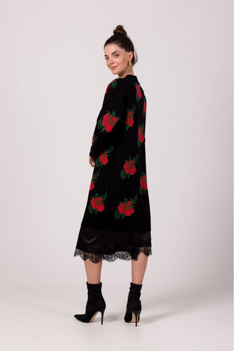 Sweter Kardigan Model BK102 Black - BE Knit - uniwersalny Sweter Kardigan Model BK102 Black - BE Knit - uniwersalny