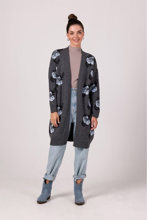 Sweter Kardigan Model BK102 Grafit - BE Knit - uniwersalny Sweter Kardigan Model BK102 Grafit - BE Knit - uniwersalny