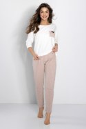 Piżama Damska Model Eliza Ecru/Powder Pink - Momenti Per Me - XL Piżama Damska Model Eliza Ecru/Powder Pink - Momenti Per Me - XL