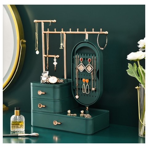 Organizer na biżuterię zielony szafeczka z lusterkiem i szufladkami PD60ZIE Organizer na biżuterię zielony szafeczka z lusterkiem i szufladkami PD60ZIE