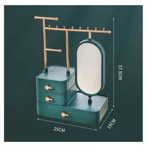 Organizer na biżuterię zielony szafeczka z lusterkiem i szufladkami PD60ZIE Organizer na biżuterię zielony szafeczka z lusterkiem i szufladkami PD60ZIE