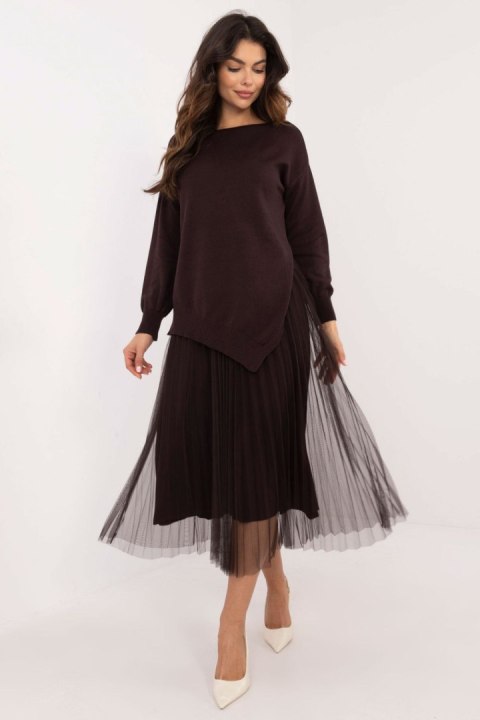 Sukienka Komplet Model MI-KMPL-23088.02P Dark Brown - Italy Moda - uniwersalny Sukienka Komplet Model MI-KMPL-23088.02P Dark Brown - Italy Moda - uniwersalny