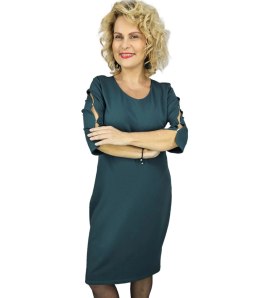 Elegancka sukienka midi ołówkowa z ozdobnymi rękawami LIDIA (Žalia)