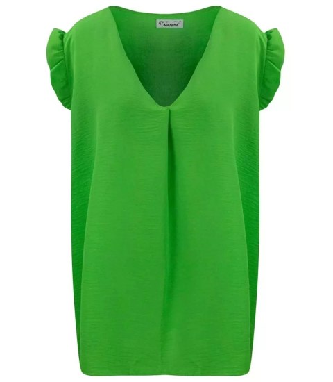 Bluzka koszulka dekolt V krótki rękaw Elegancka (Zielony) Bluzka koszulka dekolt V krótki rękaw Elegancka (Zielony)