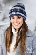 MUSCARI zimowa czapka damska w paski z cekinami kolor jeans - Kamea - uniwersalny MUSCARI zimowa czapka damska w paski z cekinami kolor jeans - Kamea - uniwersalny