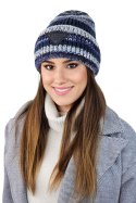 MUSCARI zimowa czapka damska w paski z cekinami kolor jeans - Kamea - uniwersalny MUSCARI zimowa czapka damska w paski z cekinami kolor jeans - Kamea - uniwersalny
