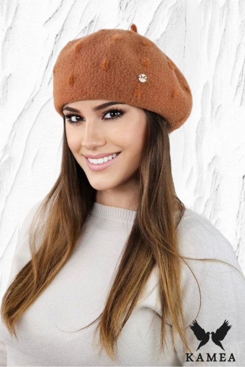 LINDA zimowy regulowany beret z antenką kolor rudy - Kamea - uniwersalny LINDA zimowy regulowany beret z antenką kolor rudy - Kamea - uniwersalny